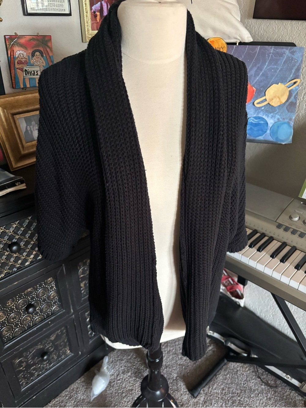 Peter Nygard Black Open-Front Short-Sleeve Cardigan